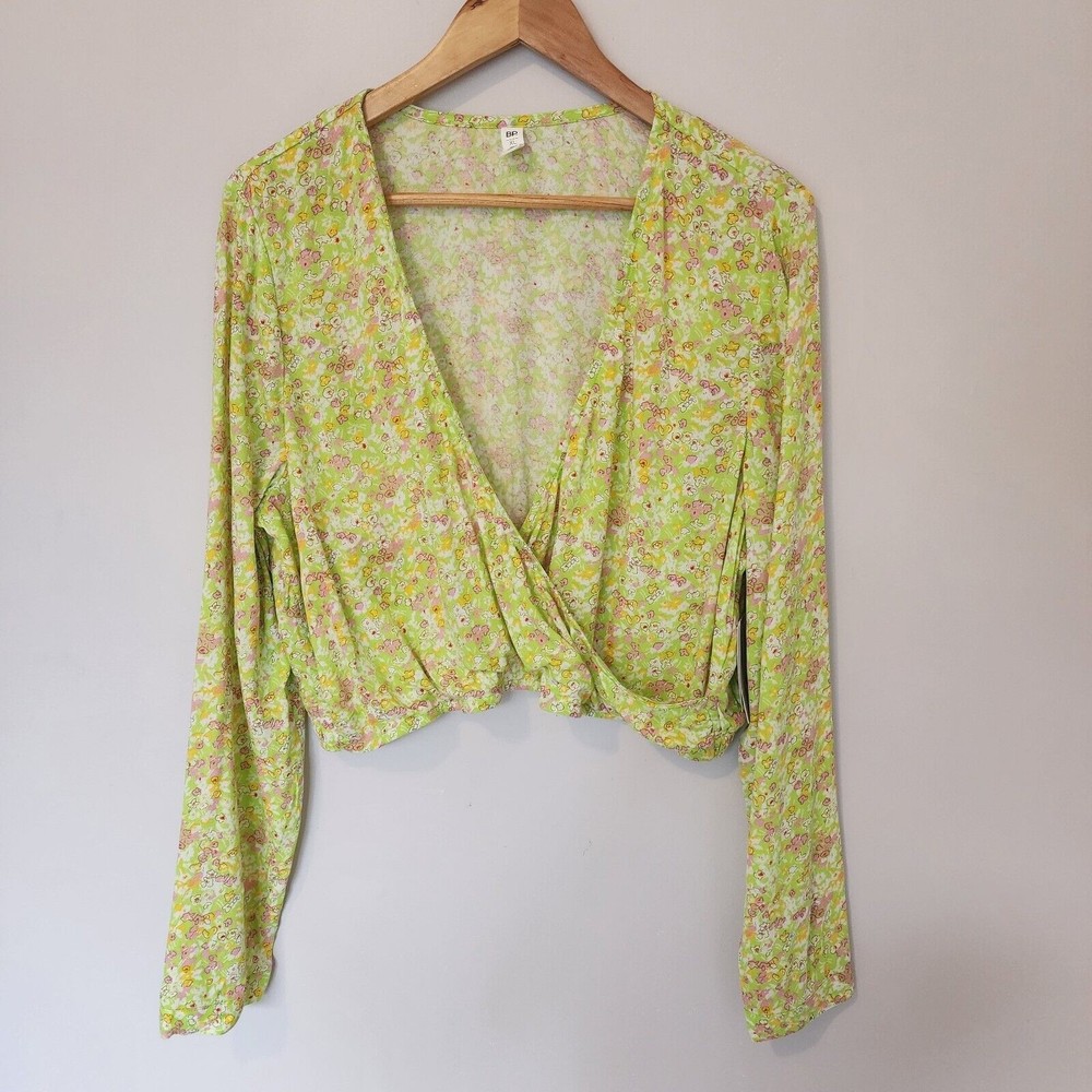 BP. Surplice V-Neck Crop Top in Green Hannah Kate at Nordstrom Size XL